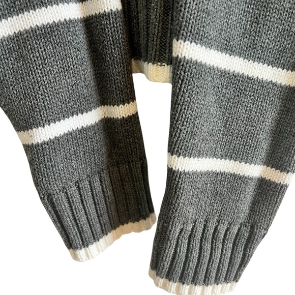 Benetton 3/4 zip cotton knit grey & white striped sweater S excellent condition - Picture 6 of 11